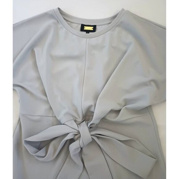 Alexia Admor Ricki Midi Dress Size L Gray Tie Dolman Sleeve Side Slits Scuba - Picture 6 of 16